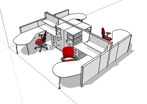 某现代风格室内办公空间桌椅SU(草图大师)模型