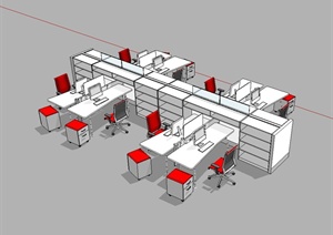 现代风格公司办公桌椅组合设计SU(草图大师)模型