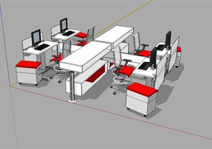 某现代办公电脑桌椅设计SU(草图大师)模型
