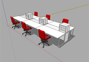 某现代办公室内桌椅设计SU(草图大师)模型