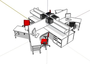 某现代室内办公室桌椅SU(草图大师)模型