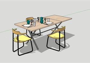 现代简约浅色木材餐桌椅组合SU(草图大师)模型