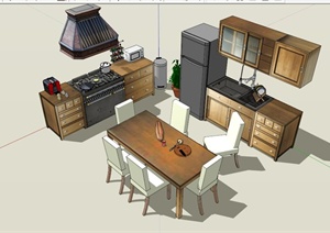 现代厨房餐厅一体设计SU(草图大师)模型