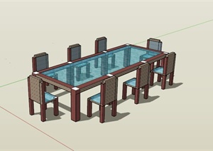 现代中式八人餐桌组合SU(草图大师)模型