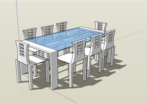 现代八人简约餐桌组合SU(草图大师)模型