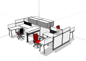 现代办公室办公桌组合设计SU(草图大师)模型