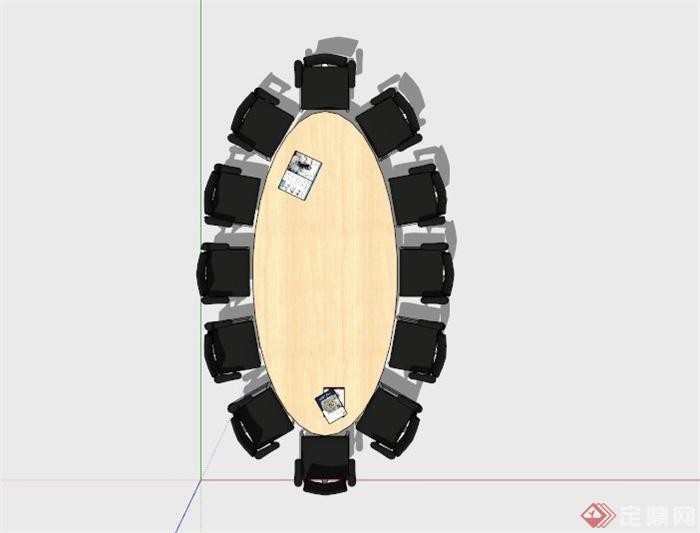 现代十二人椭圆会议桌组合SU模型(3)