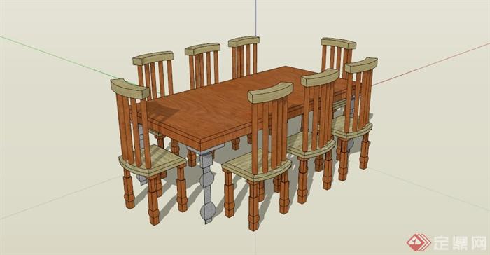 现代木制八人餐桌设计SU模型(1)