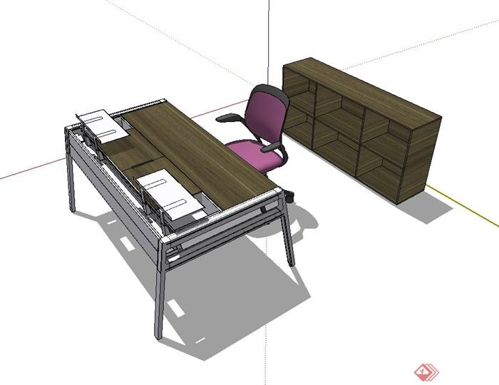 某现代风格私人办公桌椅柜子组合设计su模型(2)