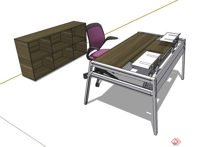 某现代风格私人办公桌椅柜子组合设计su模型(1)