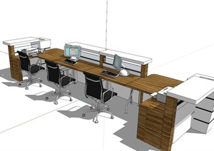 现代木制长条办公桌设计SU(草图大师)模型