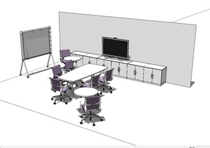 某现代室内办公空间桌椅设计SU(草图大师)模型