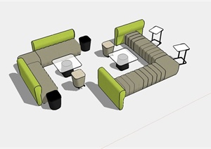 某现代风格洽谈区沙发茶几设计SU(草图大师)模型