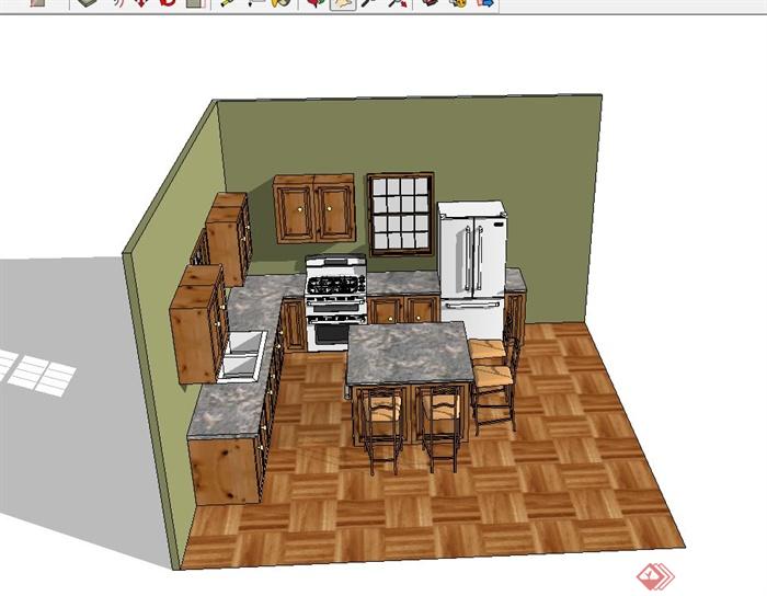 某现代中式餐厅厨房设计su模型(3)