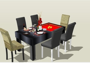 现代六人多功能餐桌设计SU(草图大师)模型