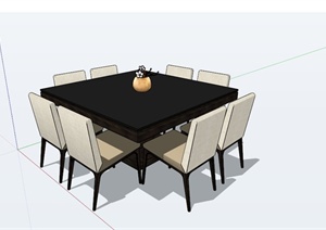 矩形八人餐桌组合设计SU(草图大师)模型