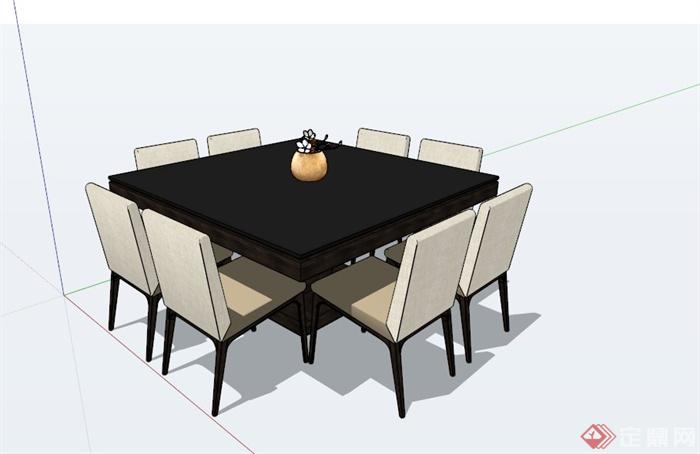 矩形八人餐桌组合设计SU模型(1)