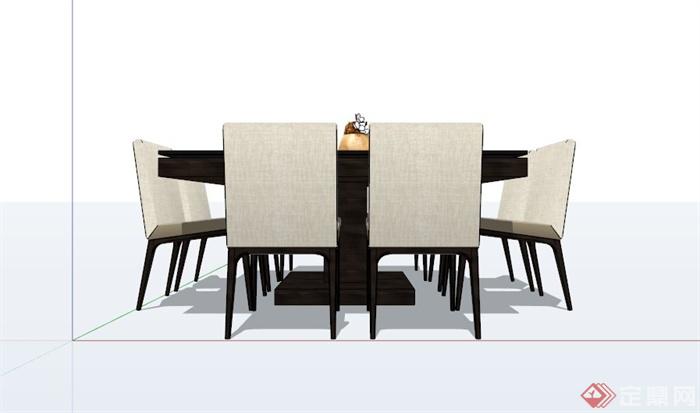 矩形八人餐桌组合设计SU模型(3)