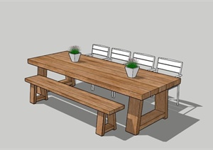 户外防腐木桌椅组合设计U模型