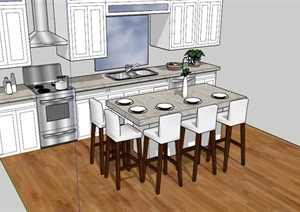 白色简约厨房设计家具合集SU(草图大师)模型