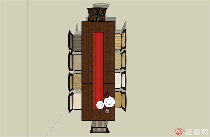 现代中式精美餐桌SU模型(2)