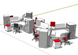 现代办公室办公桌组合SU(草图大师)模型