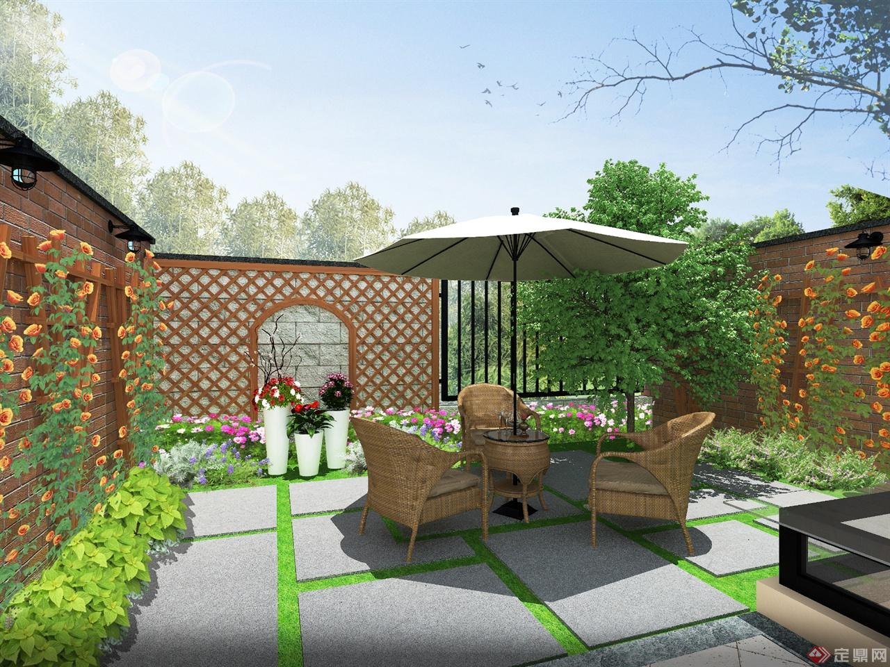 别墅庭院花园设计效果图-家居美图_装一网装修效果图