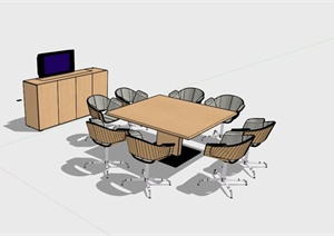 现代八人会议桌设计SU(草图大师)模型