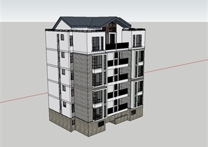 现代中式风格精致完整住宅楼设计SU(草图大师)模型