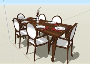现代中式雅致6人餐桌SU(草图大师)模型