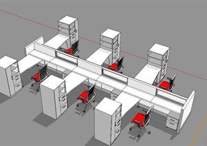 六张单人办公桌设计SU(草图大师)模型