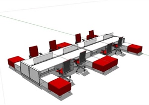 多张现代办公桌设计SU(草图大师)模型