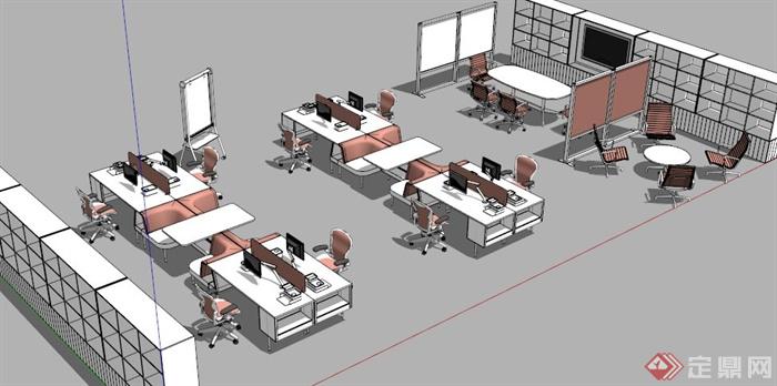 现代办公区办公家具合集SU模型(1)