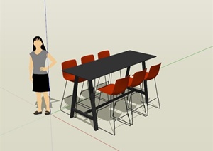 现代吧台吧椅组合设计SU(草图大师)模型