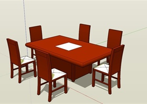 现代六人橙色餐桌设计SU(草图大师)模型