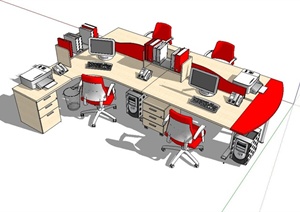 某现代风格室内精致办公桌椅设计SU(草图大师)模型