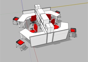 某现代室内办公空间办公桌椅设计SU(草图大师)模型