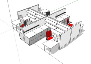 某现代办公空间桌椅设计SU(草图大师)模型