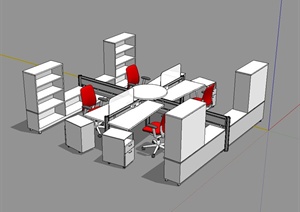 某现代室内办公空间办公桌椅SU(草图大师)模型