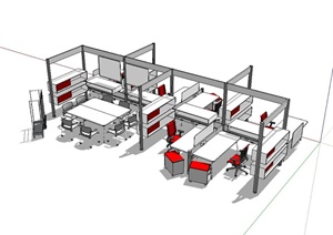 某现代室内办公室家具桌椅设计SU(草图大师)模型