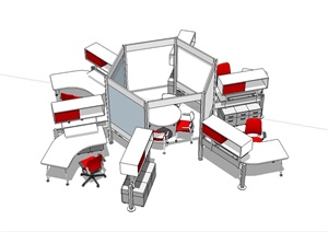 某现代办公室桌椅家具设计SU(草图大师)模型