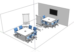 某现代室内会议室办公桌椅设计SU(草图大师)模型
