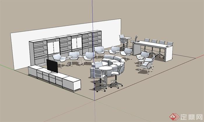 某现代精致办公室设计桌椅组合su模型(2)