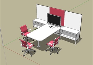 某现代风格办公桌椅、隔断屏风设计SU(草图大师)模型