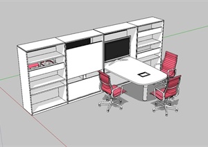 某办公室桌椅柜子家具组合设计SU(草图大师)模型