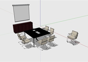 某现代风格室内会议室桌椅组合设计SU(草图大师)模型