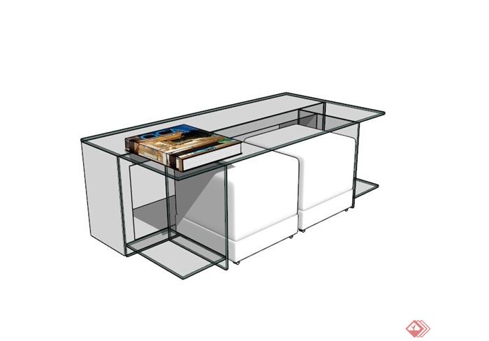 现代简约玻璃桌凳组合设计SU模型(1)