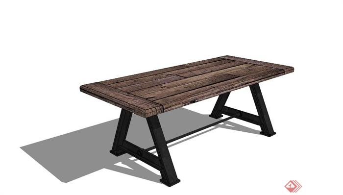 现代防腐木桌子设计SU模型(1)