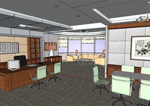 某现代室内总经理办公空间装饰设计SU(草图大师)模型