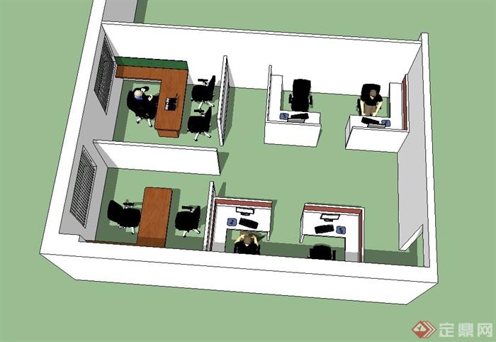 某现代简单的办公空间设计su模型(1)
